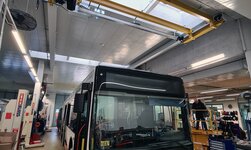 Indoor crane in the coach repair department