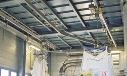 Crane track with electric chain hoist and cross for big bag sacks