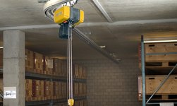 GISKB monorail with curve and electric chain hoist in material storage