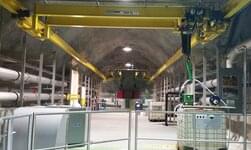 Crane system is used for transport of goods in tunnel system