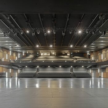 Stage technology Samsung Hall The concert hall with the basic framework of the rigging system with electric chain hoists and motor trolleys