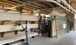 GISKB monorail with bend in carpenter's workshop Crane system with curve for transporting wooden panels