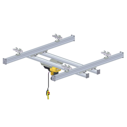 Double bridge suspended crane GISKB Lightweight crane system for large spans and high loads