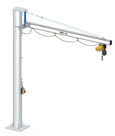 Slewing crane with aluminium jib for smooth movement of the load