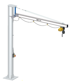 Slewing crane with aluminium jib for smooth movement of the load