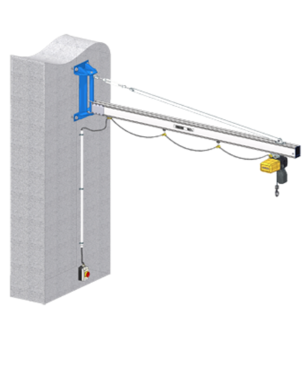 Slewing crane with aluminium jib for smooth movement of the load